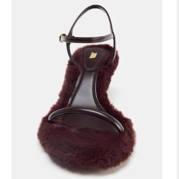 NWT FAUX FUR MEDIUM STILETTO HEELED BURGANDY RED SANDALS SIZE 7 - Picture 3 of 5